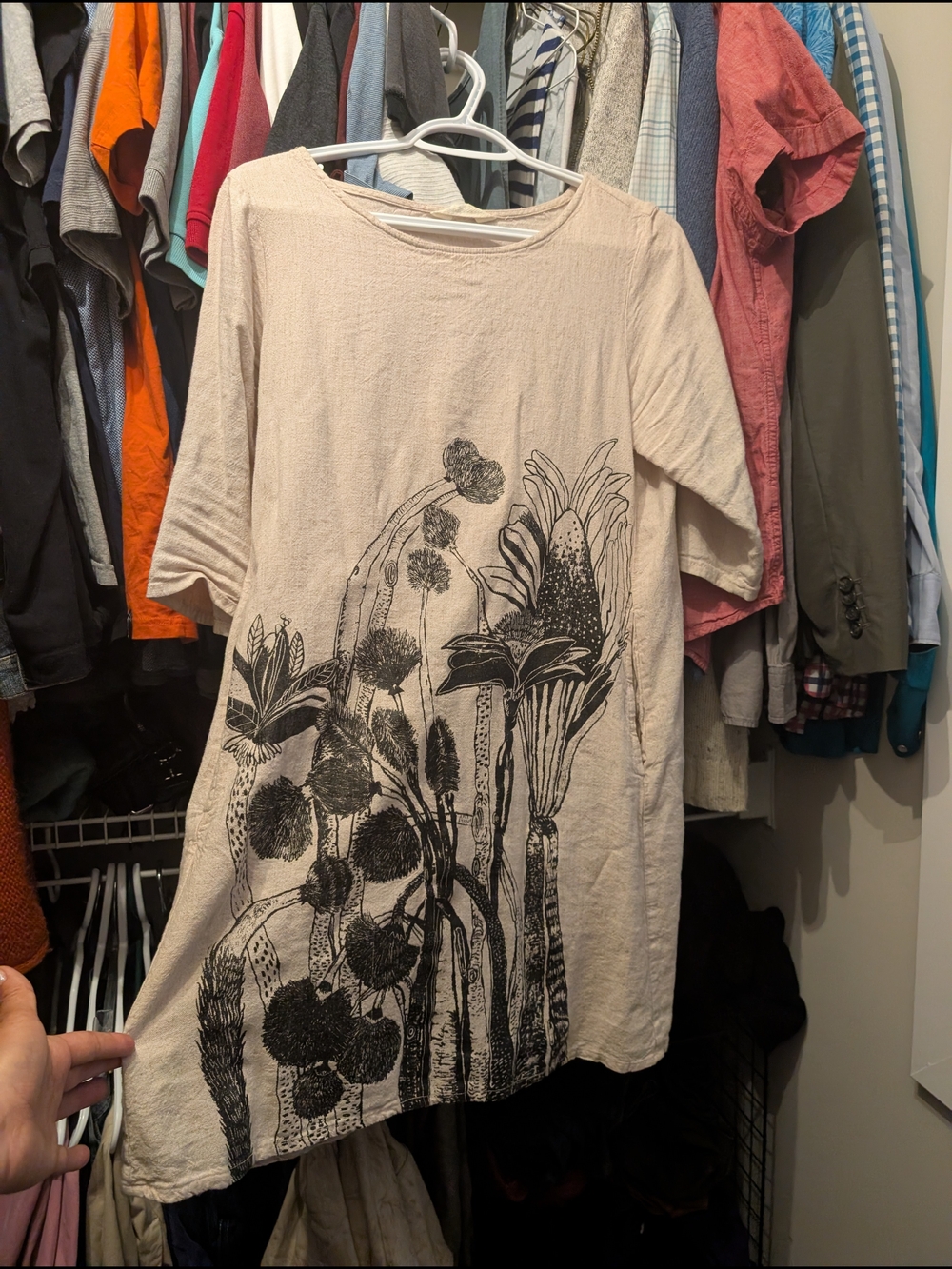 Beige Floral Graphic Mini Dress - Unbranded